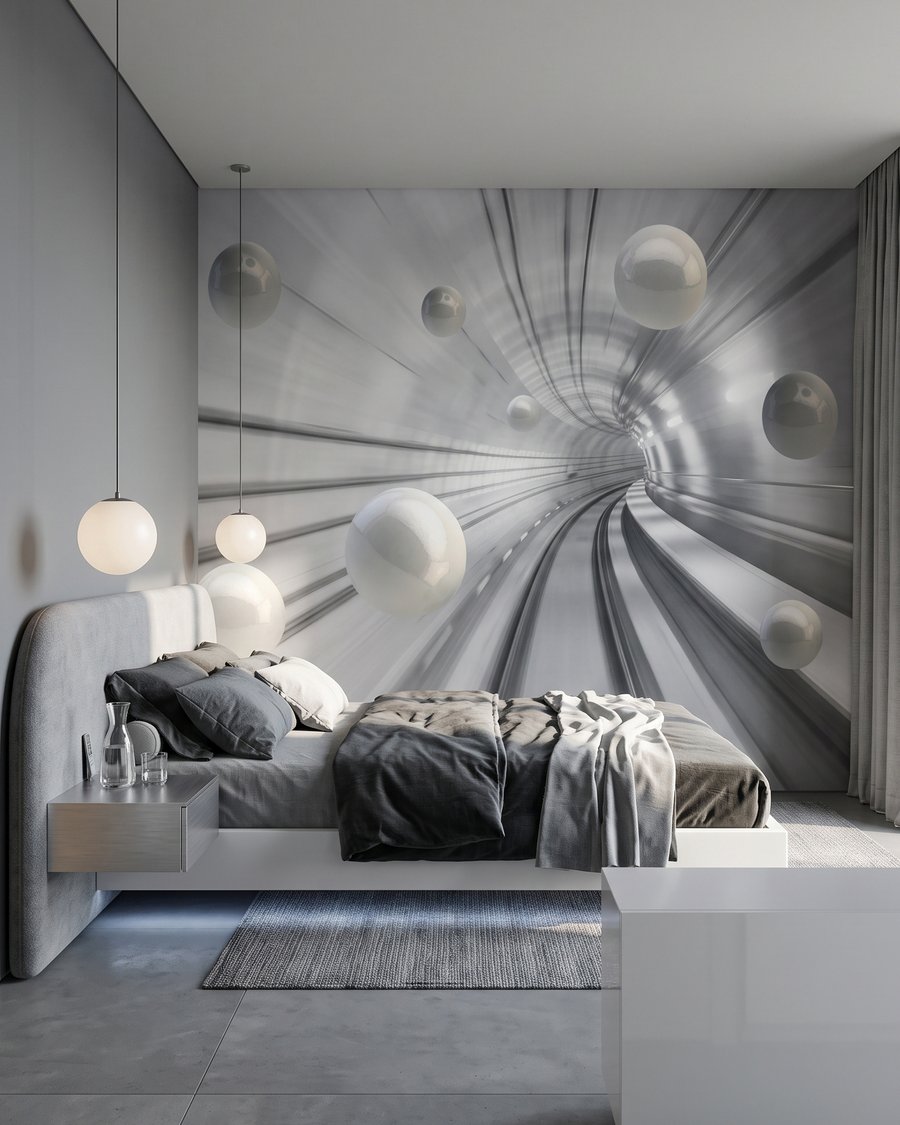 Bollen langs een lichttunnel in een interieur