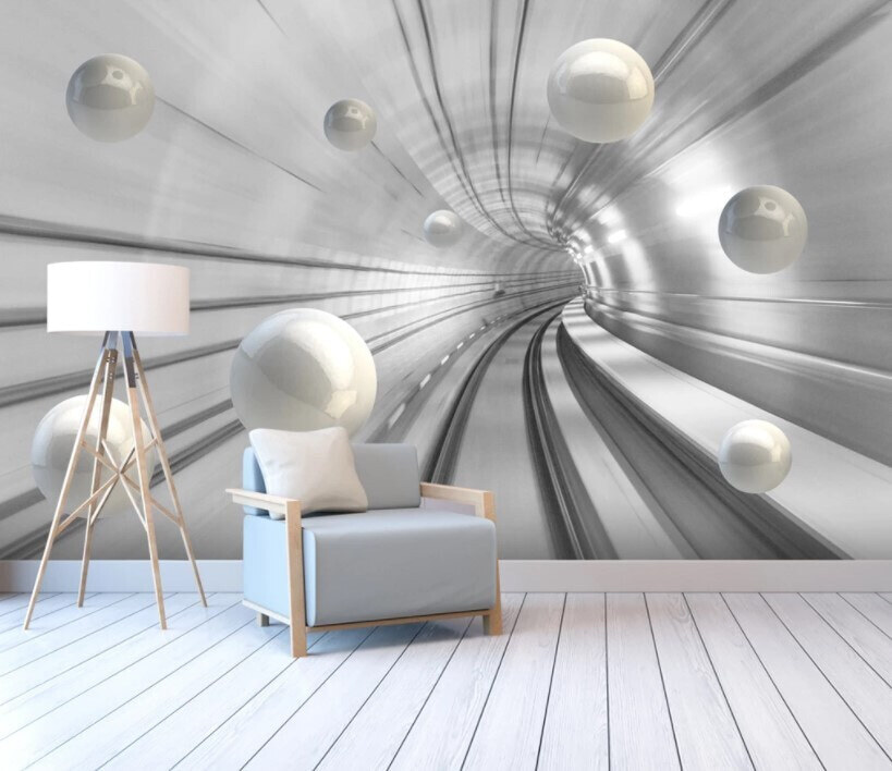 Witte ballen in een tunnel in een interieur