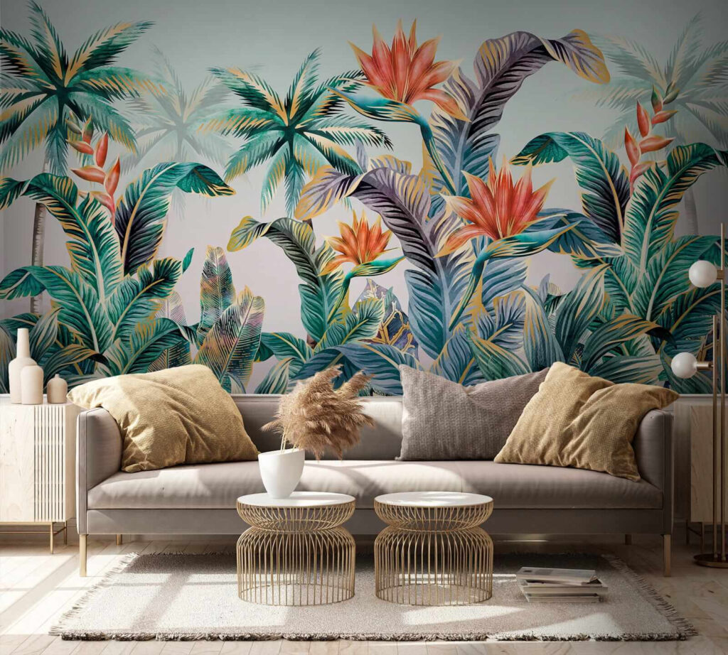 Tropenbladeren met warme bloemen — interieur 3