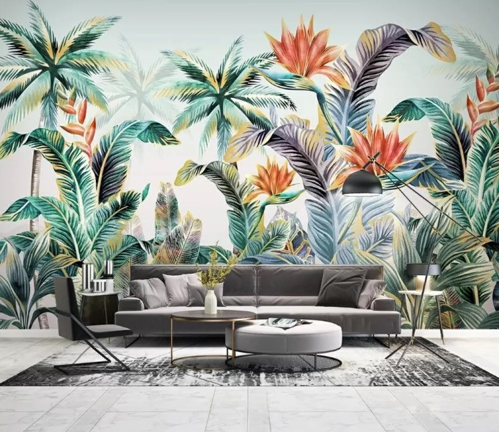 Tropenbladeren met warme bloemen — interieur 1