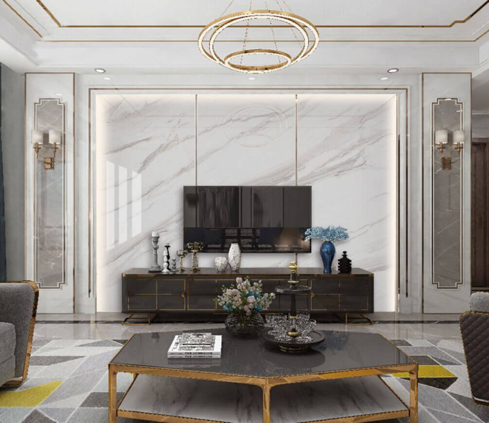 Schuine aders in roomwit — interieur 1