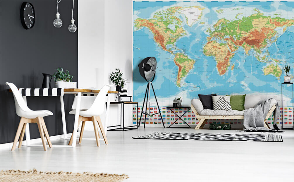 Wereldkaart met kleine vlaggen — interieur 1