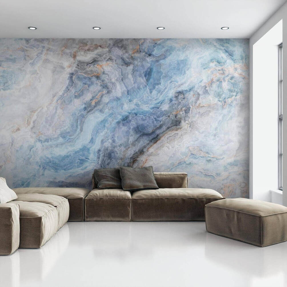 Vloeiende blauwtinten en zachte, wervelende texturen — interieur 1