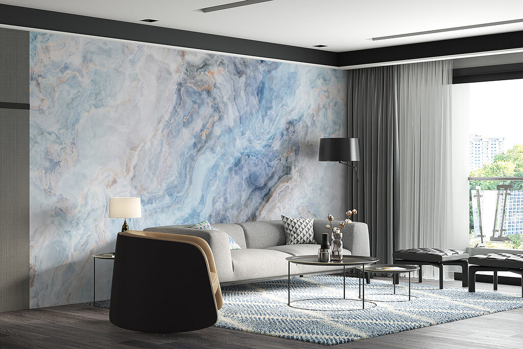 Vloeiende blauwtinten en zachte, wervelende texturen — interieur 3