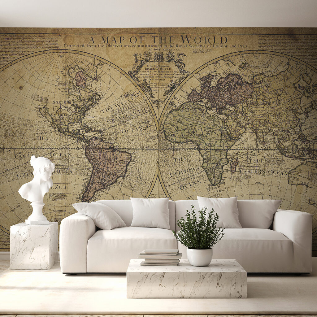 Wereldkaart in oude zandtinten — interieur 2
