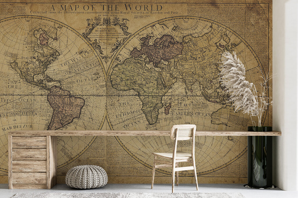 Wereldkaart in oude zandtinten — interieur 3