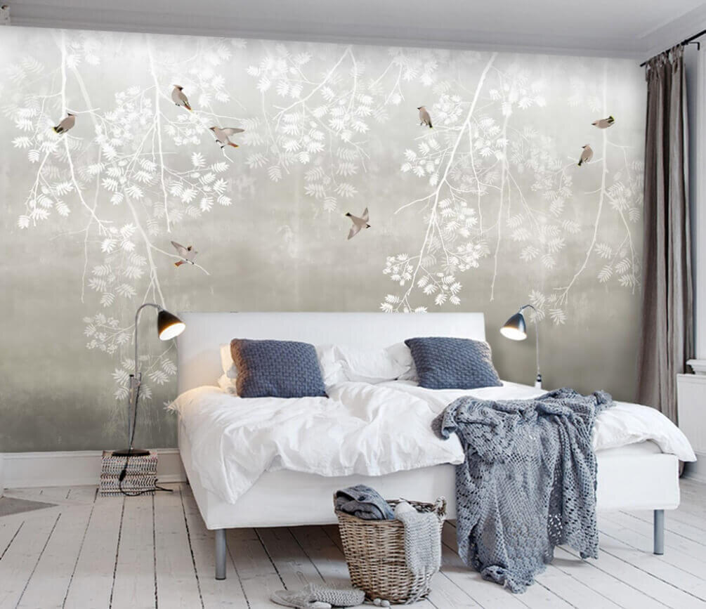 Vogeltjes tussen witte takjes — interieur 1
