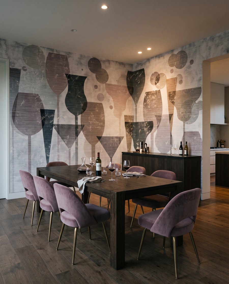 Glazen als zachte silhouetten in een interieur