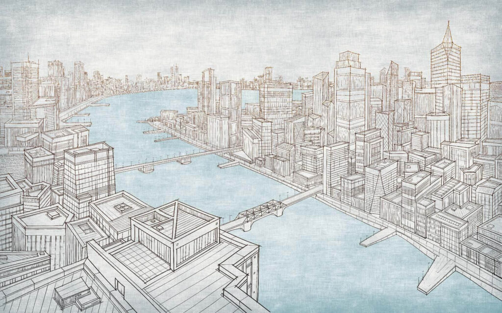 Tekening van een stad — volledig ontwerp