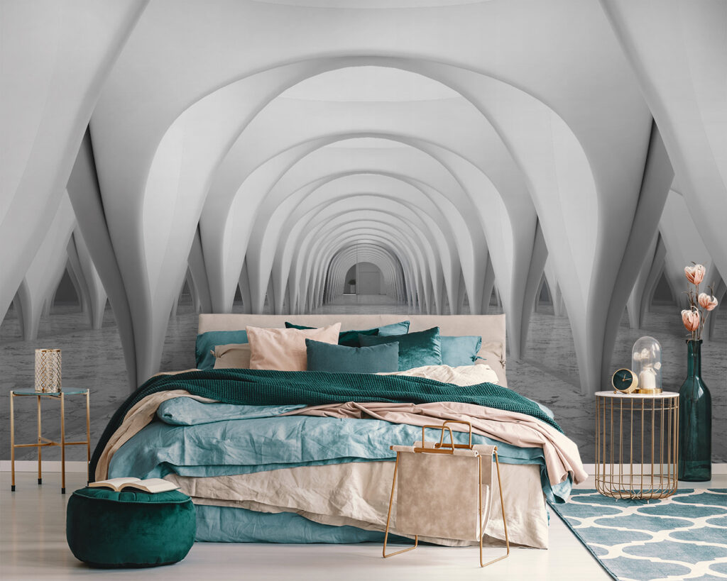 Witte bogen in spiegelgang — interieur 2