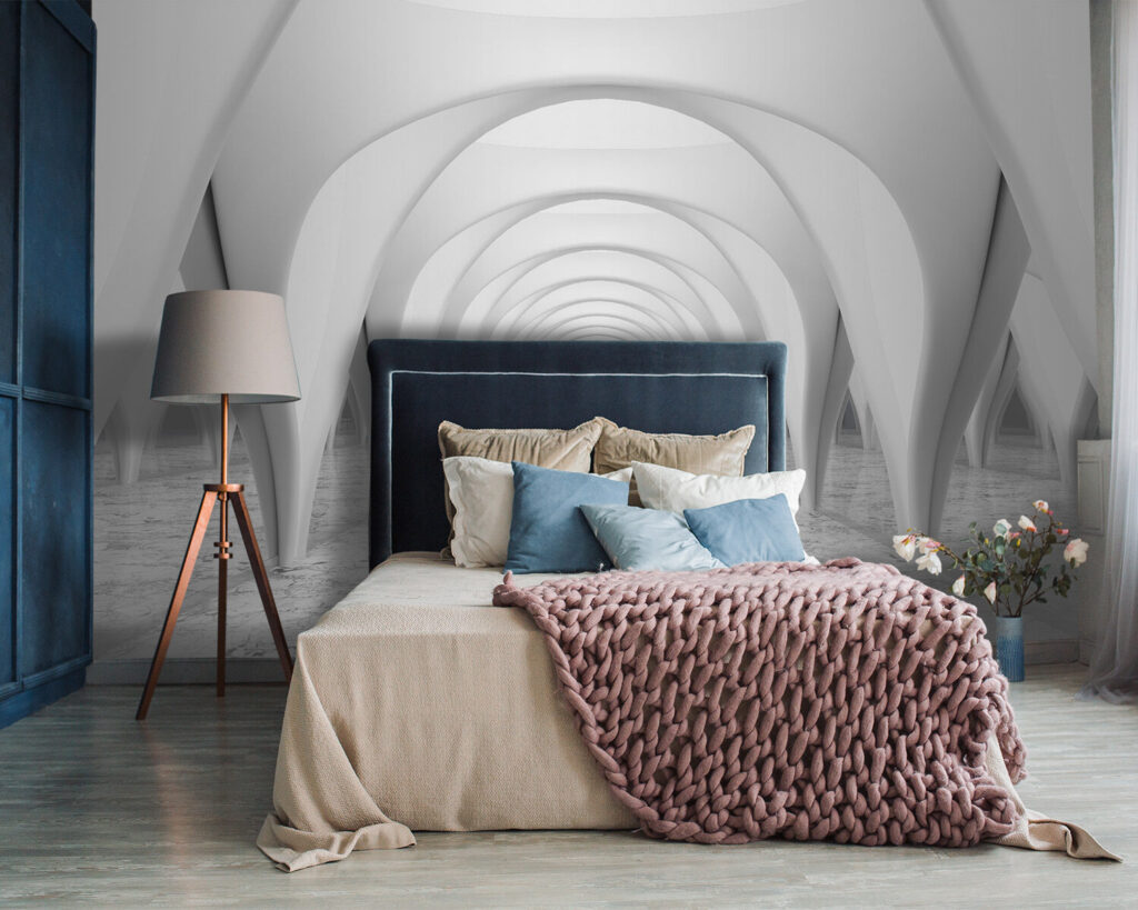 Witte bogen in spiegelgang — interieur 3