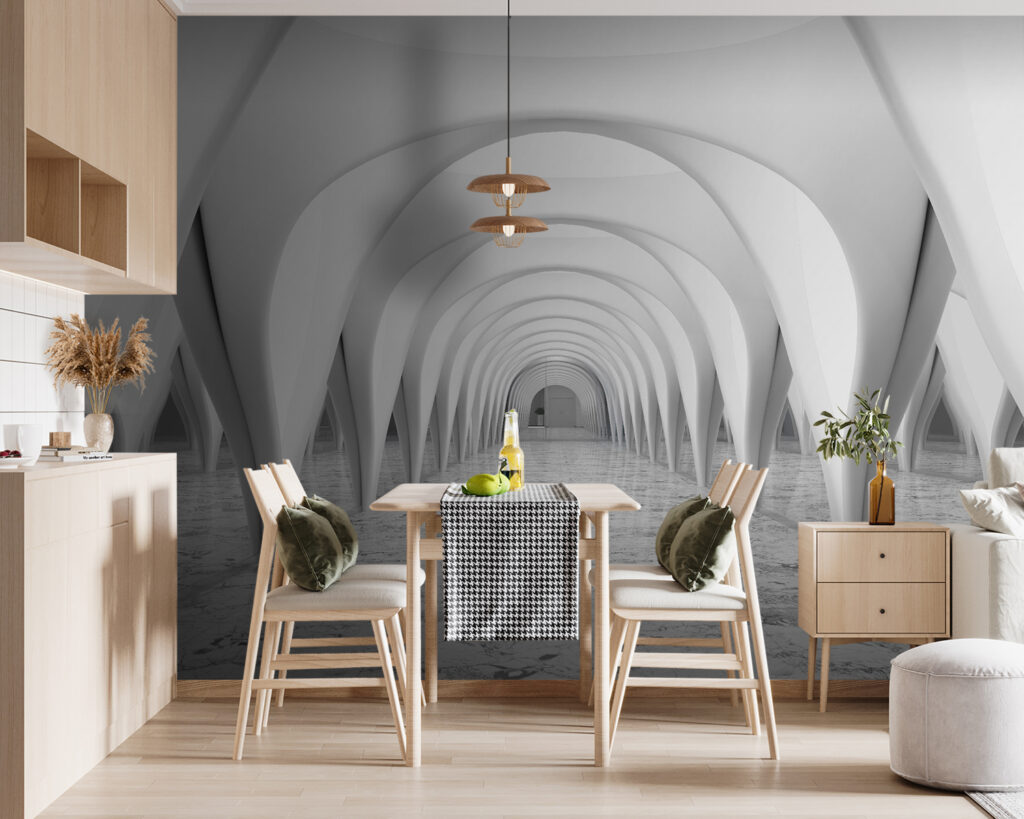 Witte bogen in spiegelgang — interieur 4