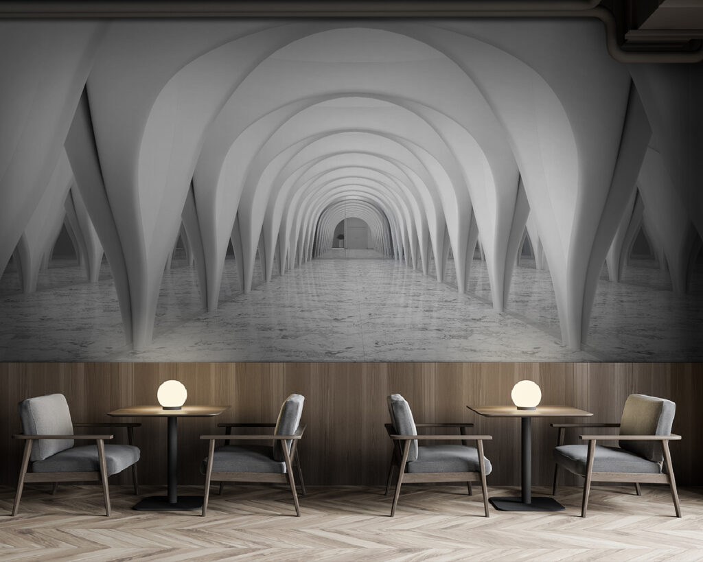 Witte bogen in spiegelgang — interieur 5