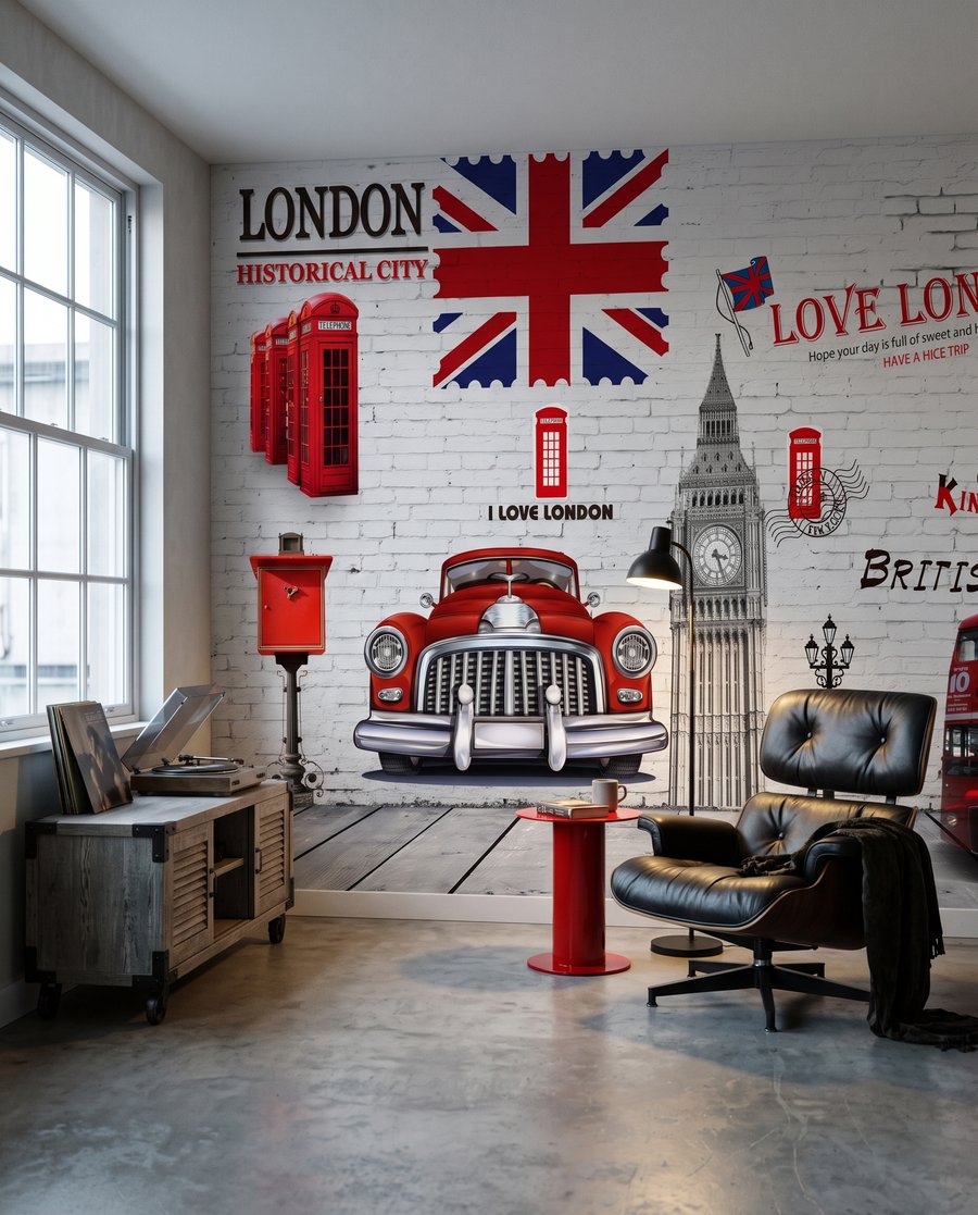 Londen met rode accenten in een interieur