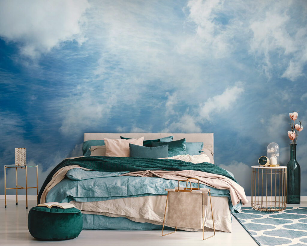 Witte wolksporen in luchtblauw — interieur 2