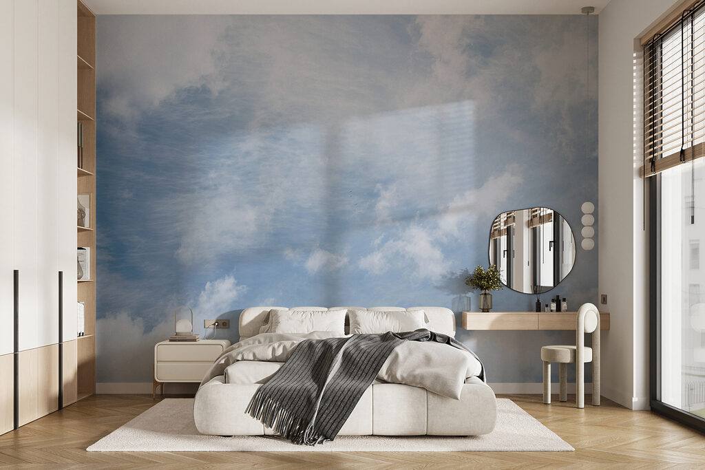 Witte wolksporen in luchtblauw — interieur 6