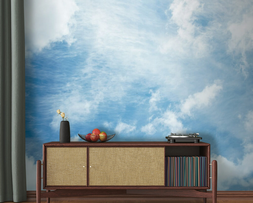 Witte wolksporen in luchtblauw — interieur 3