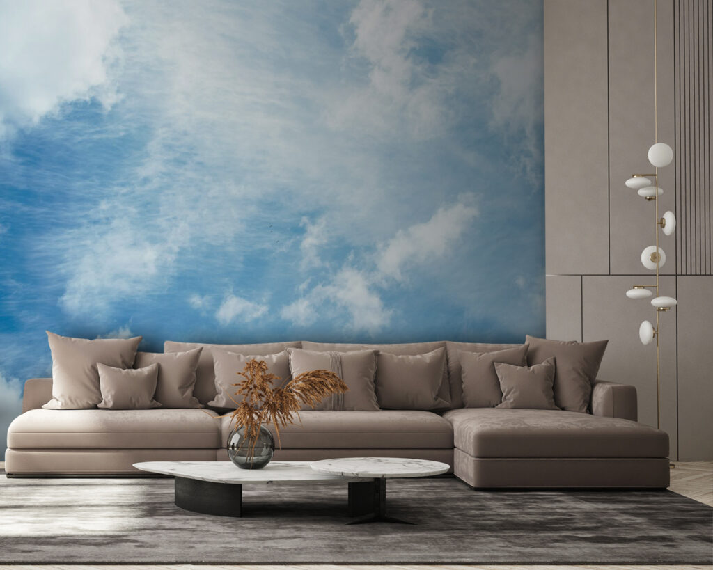 Witte wolksporen in luchtblauw — interieur 5
