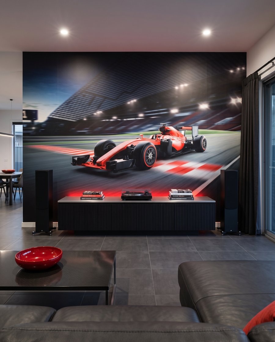 Een race door nachtlicht in een interieur