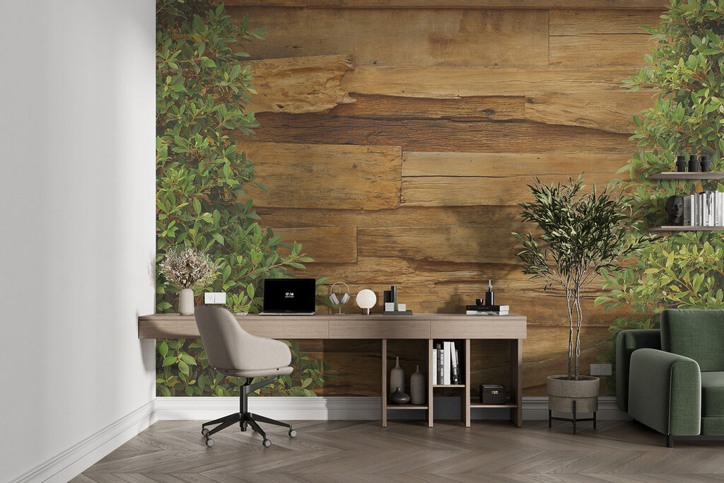 Klimop omlijst oude planken — interieur 7