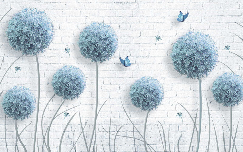 Blauwe bloemschermen voor baksteen — volledig ontwerp