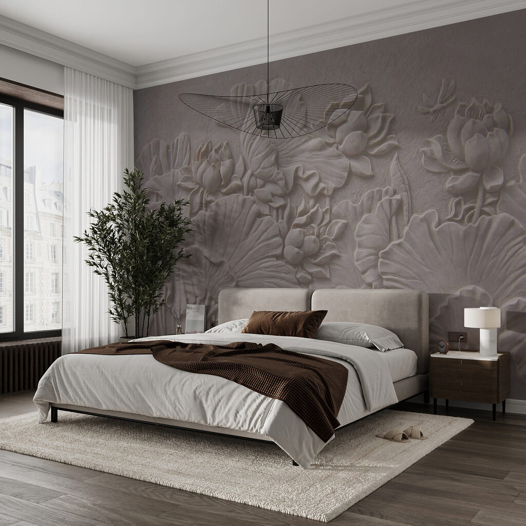 Bloemen in bleke reliëflijnen — interieur 3