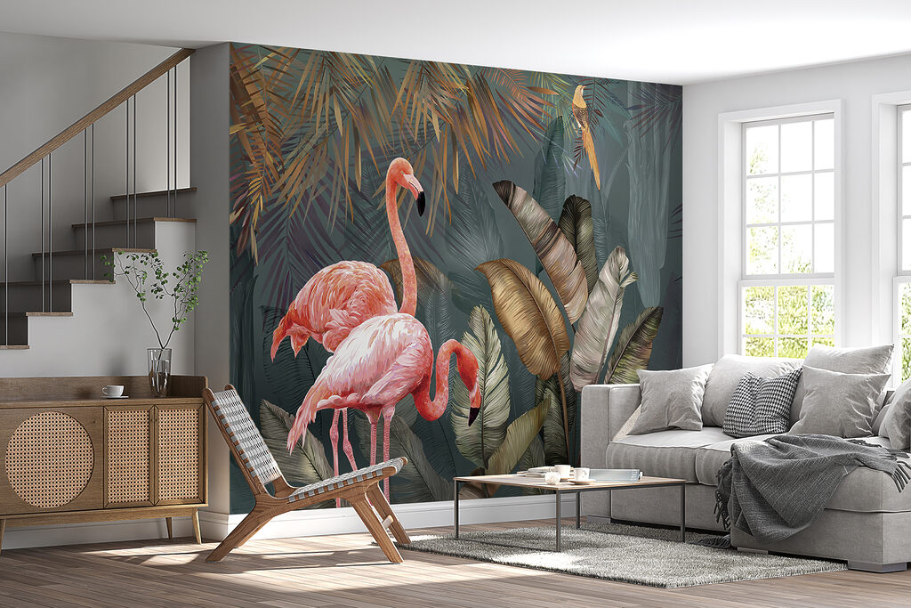 Flamingo's in rijke bladlagen — interieur 3