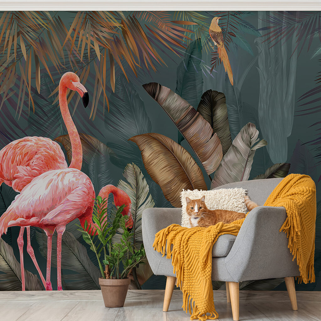 Flamingo's in rijke bladlagen — interieur 2