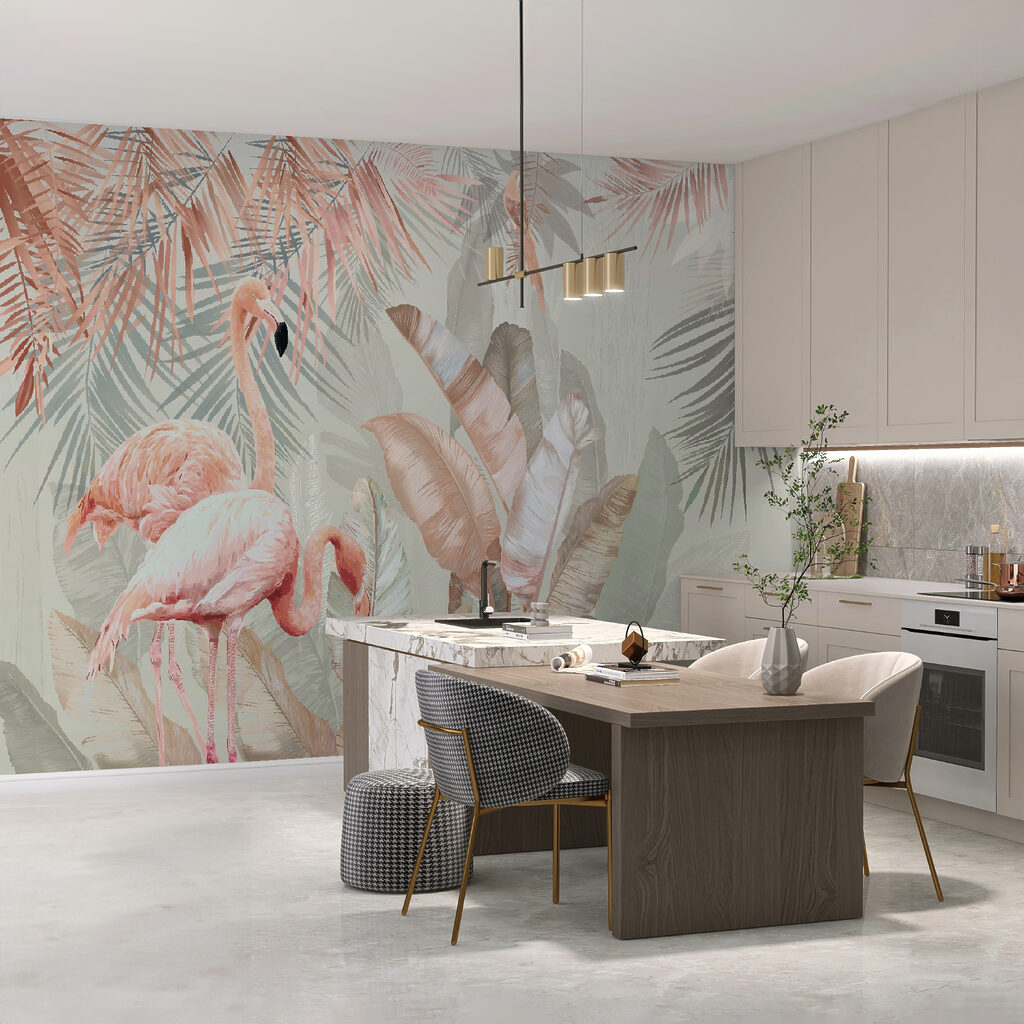 Flamingo's in rijke bladlagen — interieur 2
