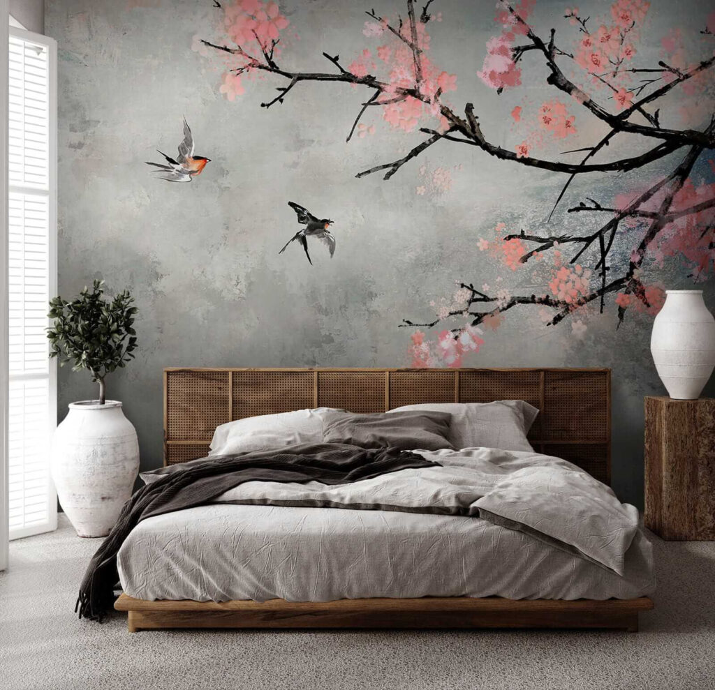 Vogels naast donkere bloesemtak — interieur 2
