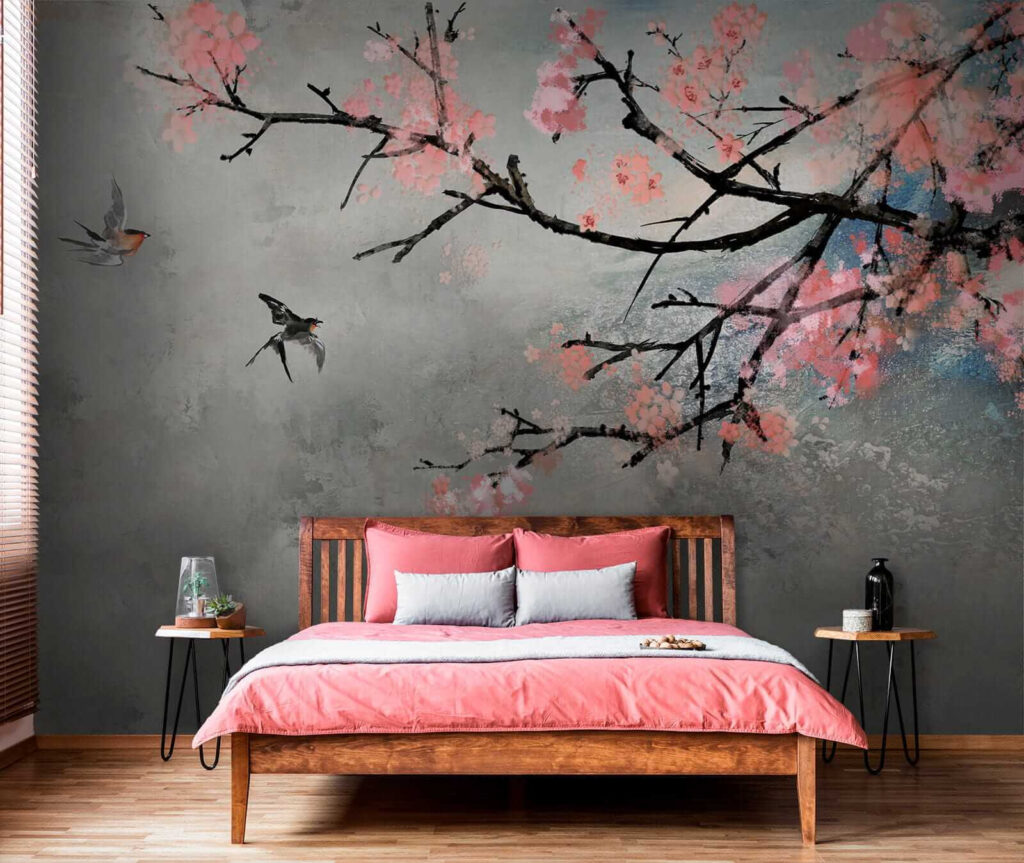 Vogels naast donkere bloesemtak — interieur 3