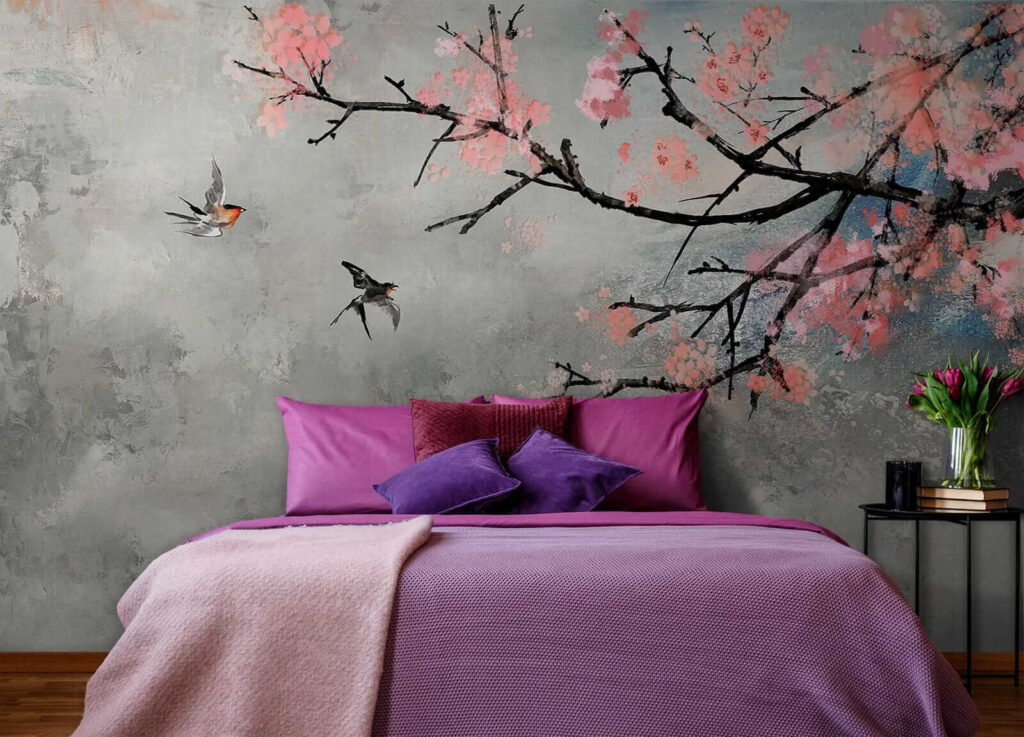 Vogels naast donkere bloesemtak — interieur 4