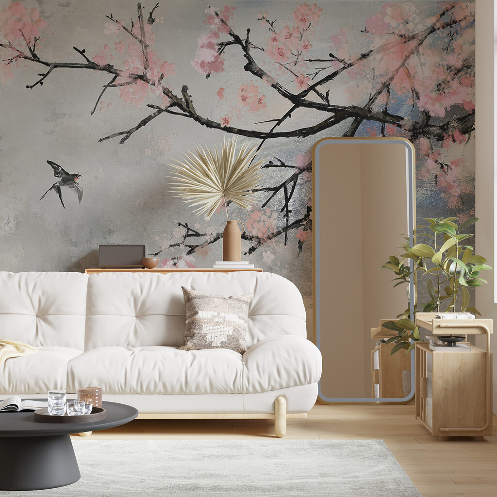 Vogels naast donkere bloesemtak — interieur 10