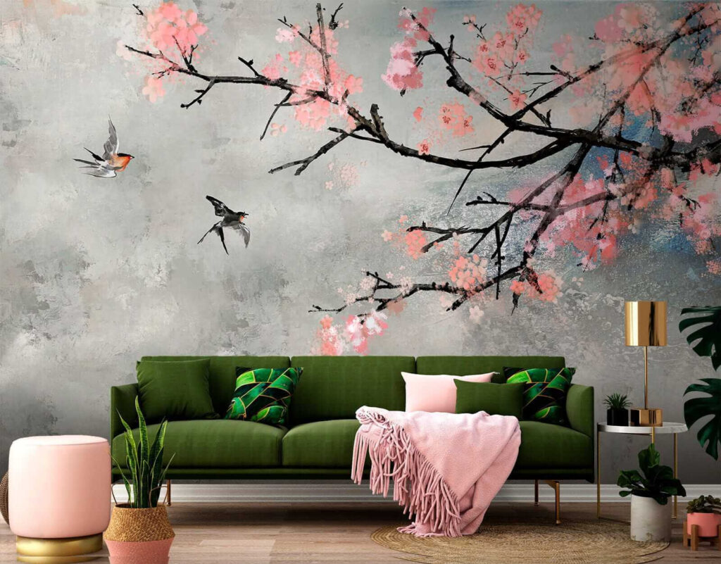 Vogels naast donkere bloesemtak — interieur 6