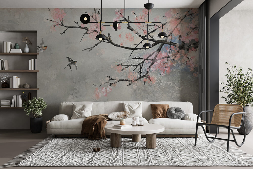 Vogels naast donkere bloesemtak — interieur 11