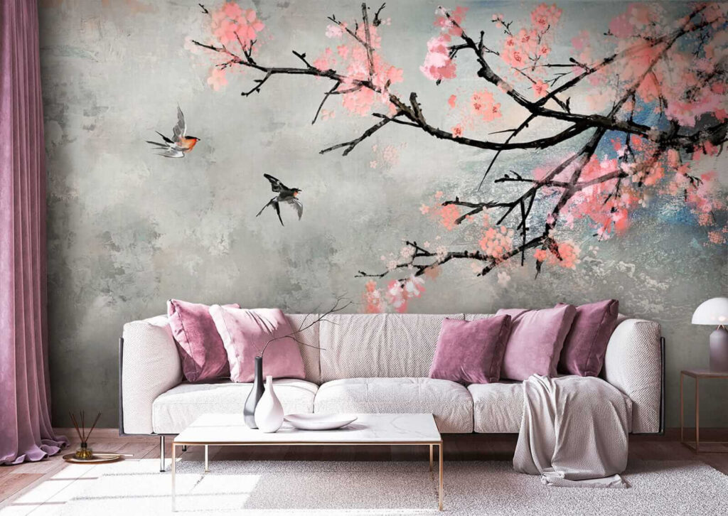 Vogels naast donkere bloesemtak — interieur 7