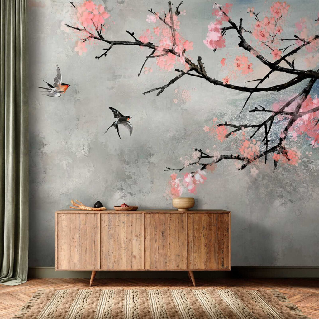 Vogels naast donkere bloesemtak — interieur 8