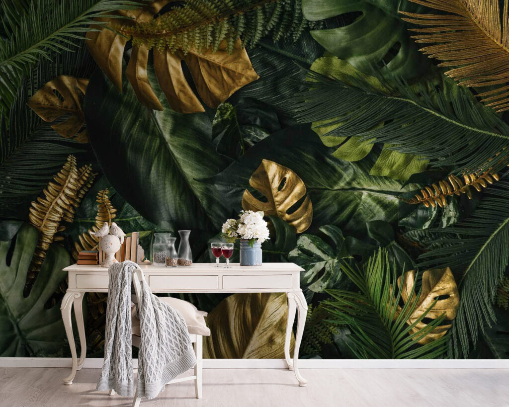 Weelderig gebladerte met decoratieve accenten in een interieur