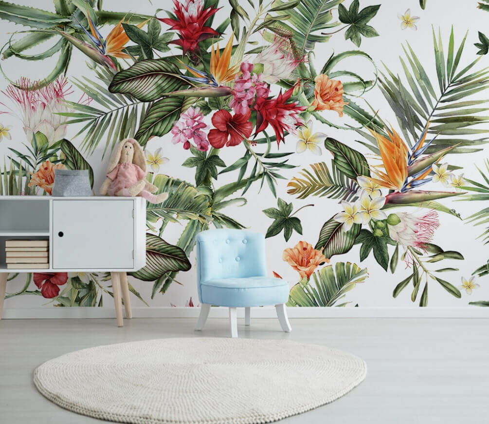 Tropische bloementuin op wit — interieur 1