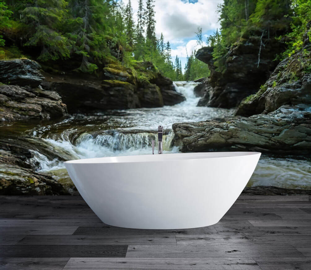 Rivier met rotsen en bomen in een interieur