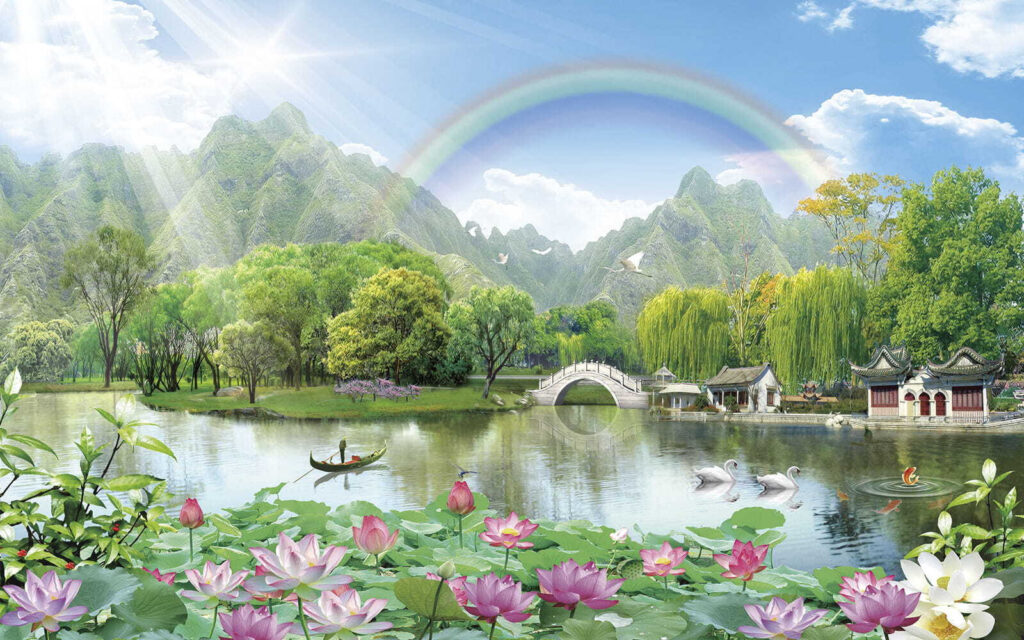 Regenboog over een meer — volledig ontwerp