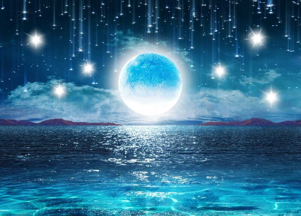 Maanlicht op blauwe zee — volledig ontwerp