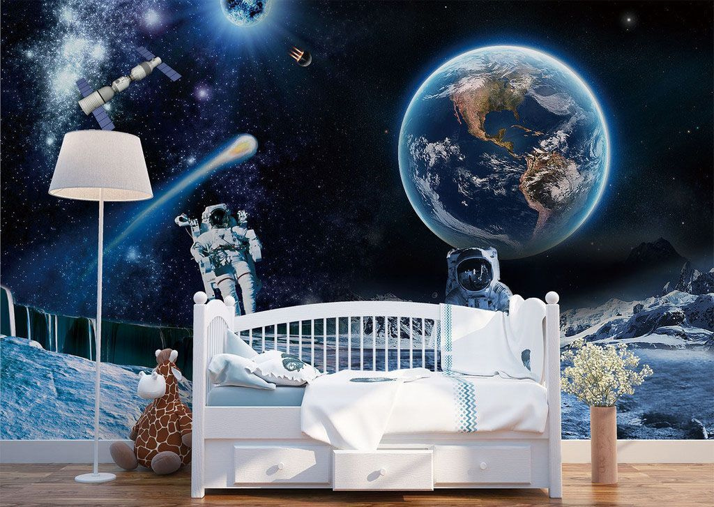 Astronauten op een maan in een interieur