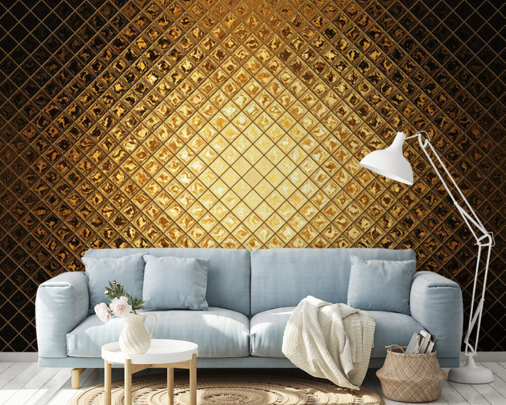 Stralend geometrisch patroon in warme tinten in een interieur