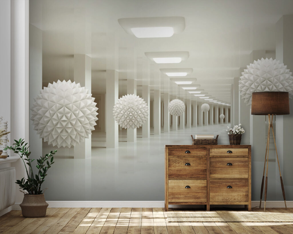Bollen in witte gangen — interieur 4