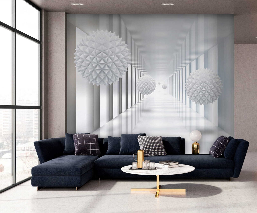 Facetbollen in witte zuilengang — interieur 6