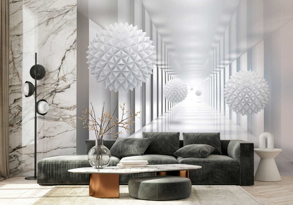 Facetbollen in witte zuilengang — interieur 1