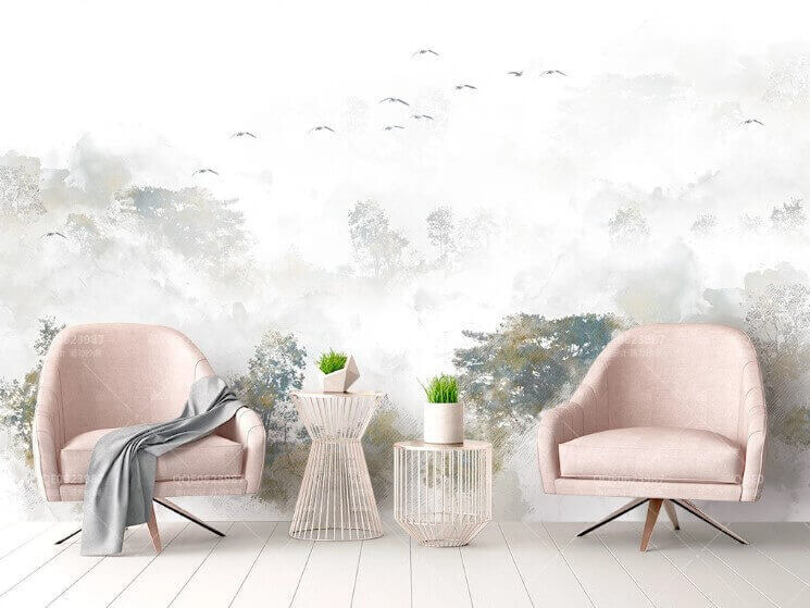 Vogels boven verbleekte boomkronen — interieur 1