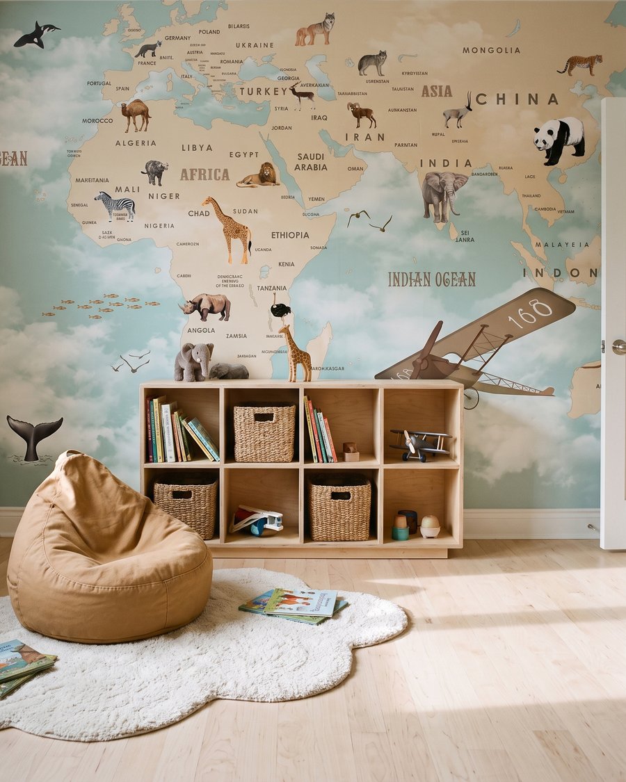 Wereldreis met kleine dieren in een interieur