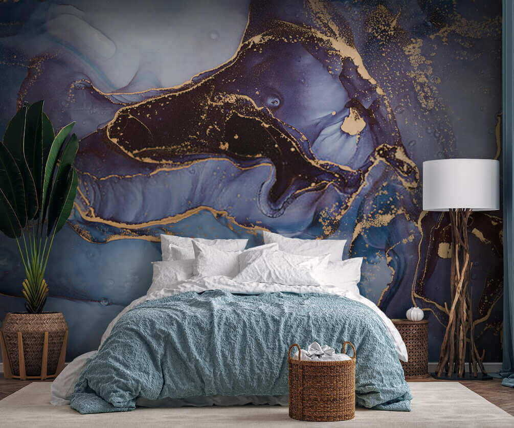 Blauwe kleurvlakken met goudlijnen — interieur 2